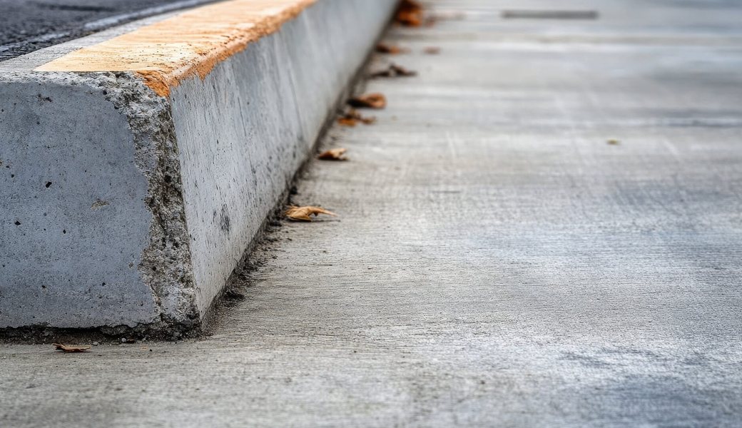 Concrete curb meeting asphalt in a parking lot