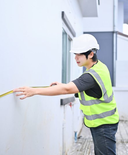 Inspector taking a measurement during a premises site inspection